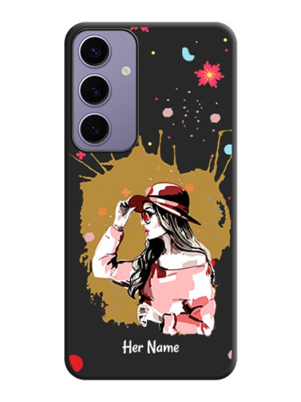 Custom Mordern Lady With Color Splash Background With Custom Text On Space Black Personalized Soft Matte Phone Covers - Galaxy S24 Plus 5G