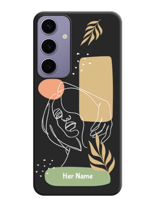 Custom Custom Text With Line Art Of Women & Leaves Design On Space Black Personalized Soft Matte Phone Covers - Galaxy S24 Plus 5G