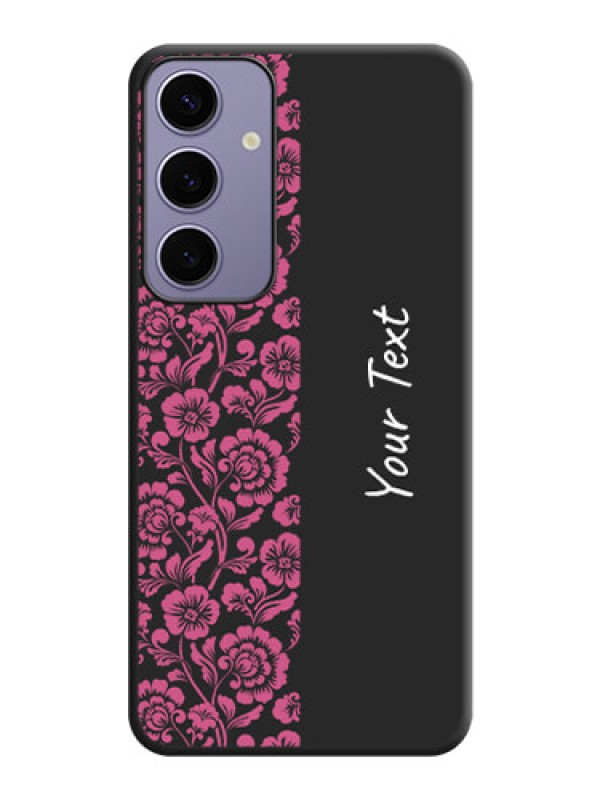 Custom Pink Floral Pattern Design With Custom Text On Space Black Personalized Soft Matte Phone Covers - Galaxy S24 Plus 5G