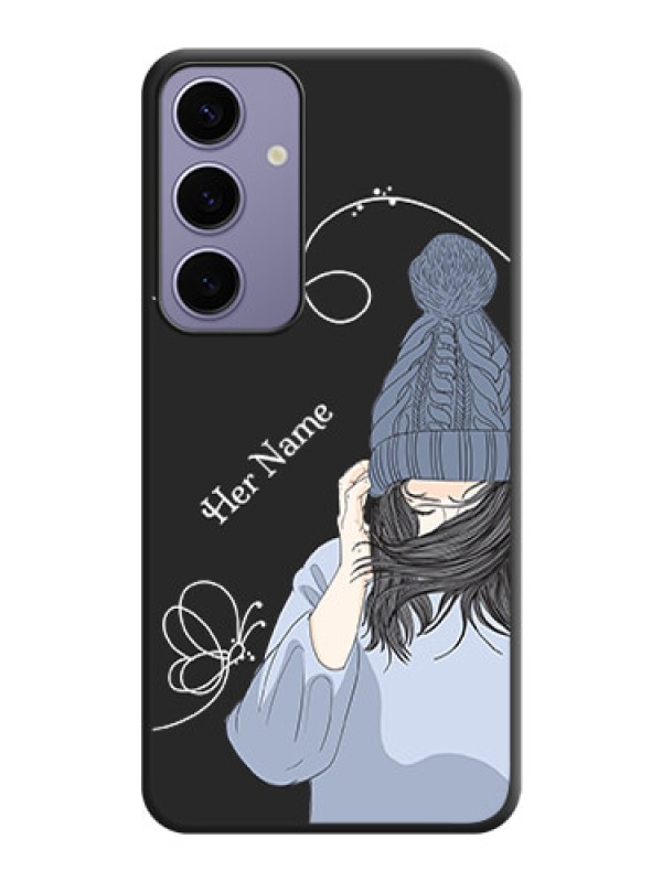 Custom Girl With Blue Winter Outfiit Custom Text Design On Space Black Personalized Soft Matte Phone Covers - Galaxy S24 Plus 5G