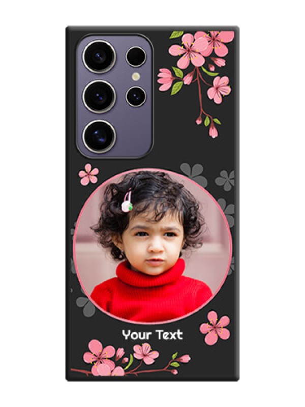 Custom Round Image with Pink Color Floral Design - Photo on Space Black Soft Matte Back Cover - Galaxy S24 Ultra 5G