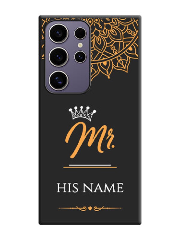 Custom Mr Name with Floral Design on Personalised Space Black Soft Matte Cases - Galaxy S24 Ultra 5G