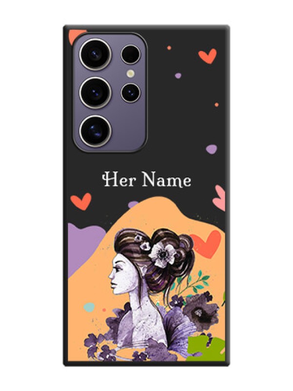 Custom Namecase For Her With Fancy Lady Image On Space Black Personalized Soft Matte Phone Covers - Galaxy S24 Ultra 5G