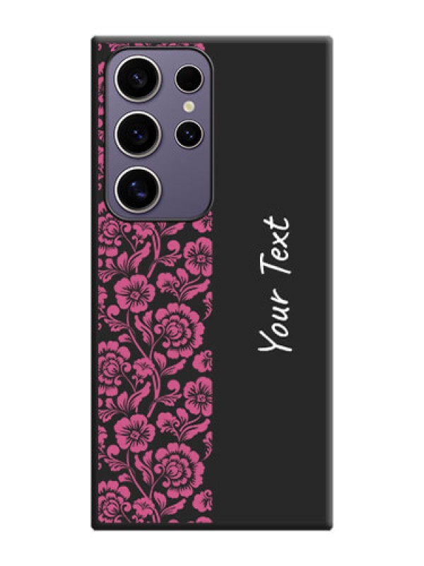Custom Pink Floral Pattern Design With Custom Text On Space Black Personalized Soft Matte Phone Covers - Galaxy S24 Ultra 5G