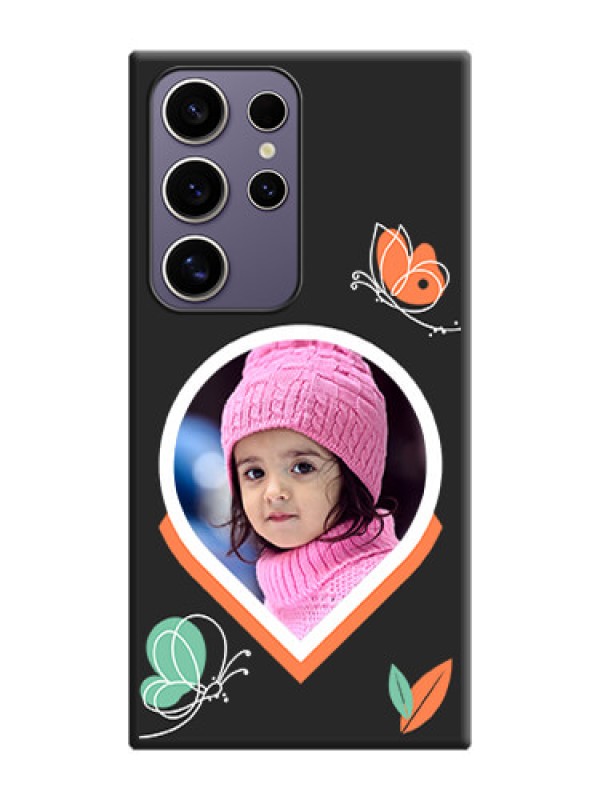 Custom Upload Pic With Simple Butterly Design On Space Black Personalized Soft Matte Phone Covers - Galaxy S24 Ultra 5G