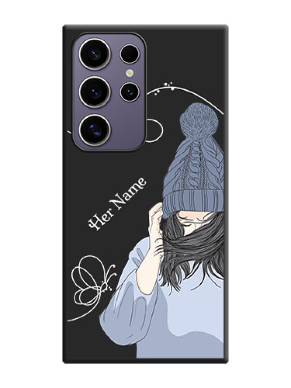 Custom Girl With Blue Winter Outfiit Custom Text Design On Space Black Personalized Soft Matte Phone Covers - Galaxy S24 Ultra 5G
