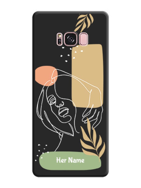Custom Custom Text With Line Art Of Women & Leaves Design On Space Black Personalized Soft Matte Phone Covers -Samsung Galaxy S8 Plus