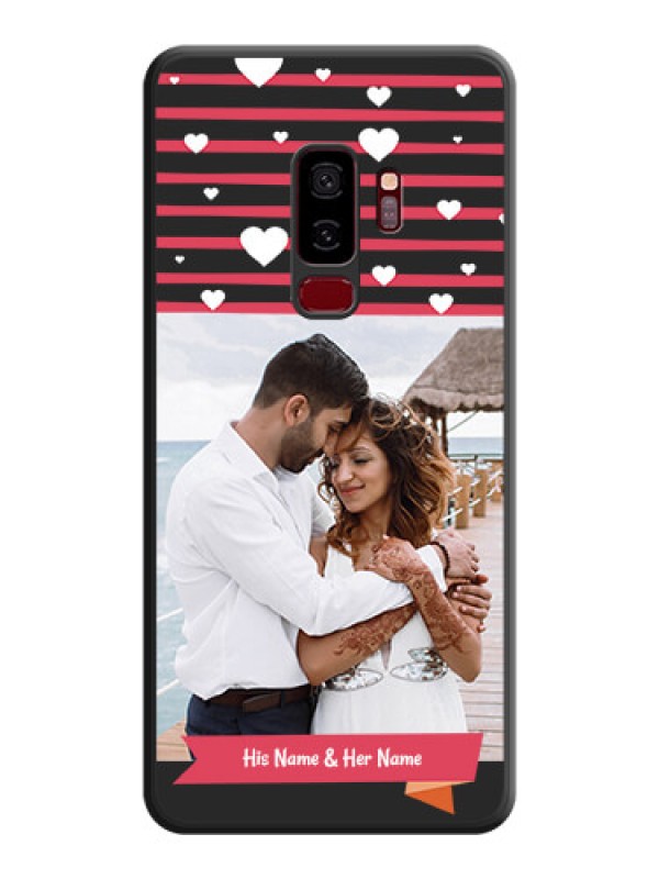 Custom White Color Love Symbols with Pink Lines Pattern on Space Black Custom Soft Matte Phone Cases - Galaxy S9 Plus