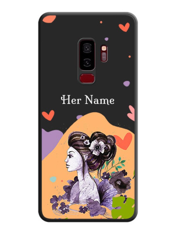 Custom Namecase For Her With Fancy Lady Image On Space Black Personalized Soft Matte Phone Covers -Samsung Galaxy S9 Plus