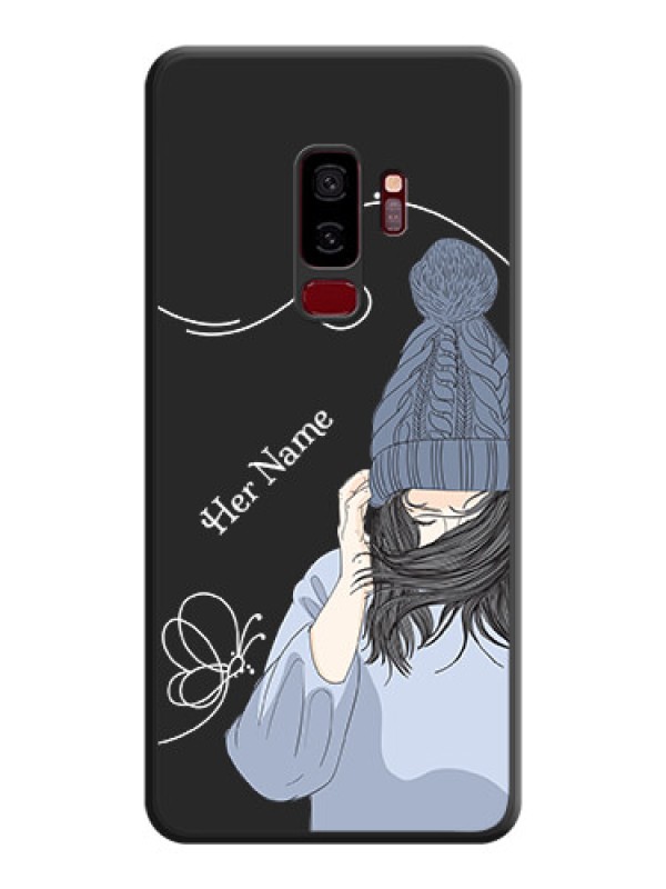 Custom Girl With Blue Winter Outfiit Custom Text Design On Space Black Personalized Soft Matte Phone Covers -Samsung Galaxy S9 Plus