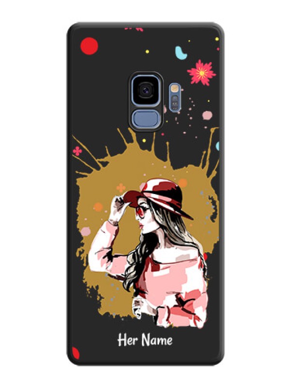 Custom Mordern Lady With Color Splash Background With Custom Text On Space Black Personalized Soft Matte Phone Covers -Samsung Galaxy S9