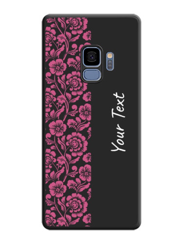 Custom Pink Floral Pattern Design With Custom Text On Space Black Personalized Soft Matte Phone Covers -Samsung Galaxy S9