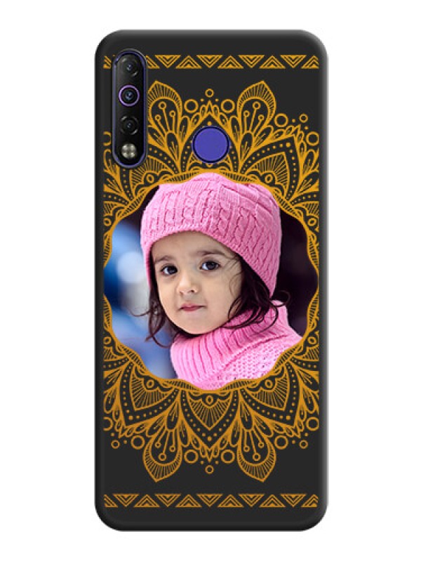 Custom Round Image with Floral Design on Photo on Space Black Soft Matte Mobile Cover - Tecno Camon 12 Air