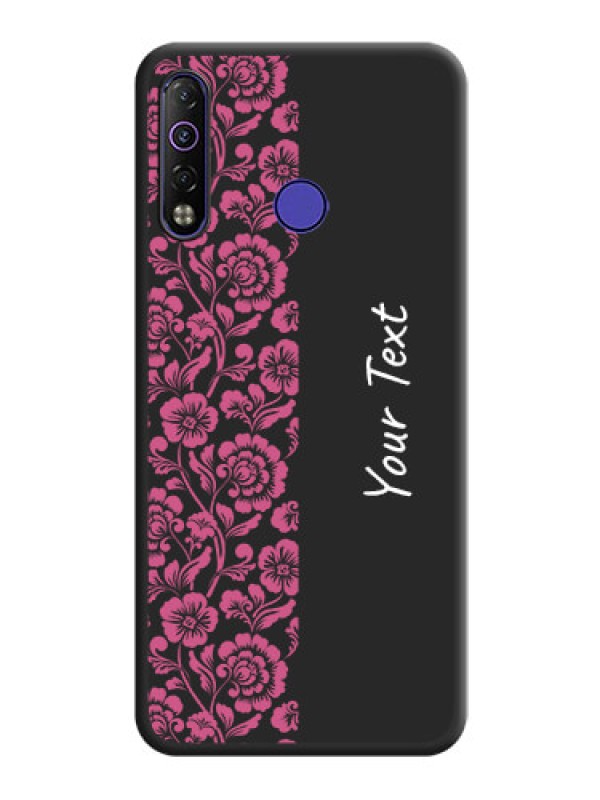Custom Pink Floral Pattern Design With Custom Text On Space Black Personalized Soft Matte Phone Covers -Tecno Camon 12 Air