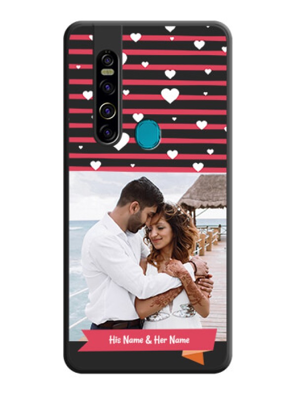 Custom White Color Love Symbols with Pink Lines Pattern on Space Black Custom Soft Matte Phone Cases - Tecno Camon 15 Pro