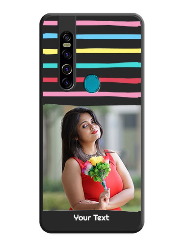 Custom Multicolor Lines with Image on Space Black Personalized Soft Matte Phone Covers - Tecno Camon 15 Pro