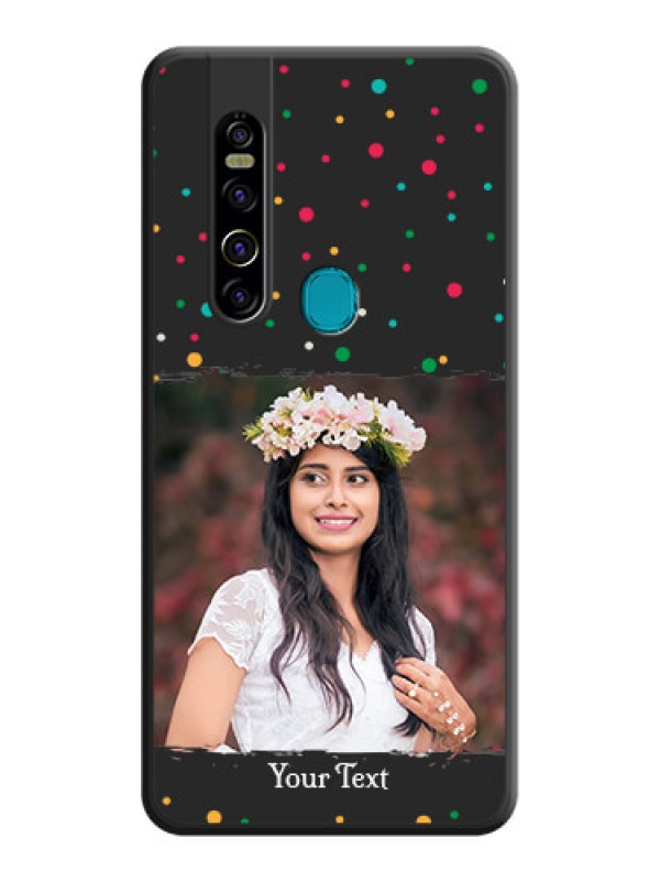 Custom Multicolor Dotted Pattern with Text on Space Black Custom Soft Matte Phone Back Cover - Tecno Camon 15 Pro