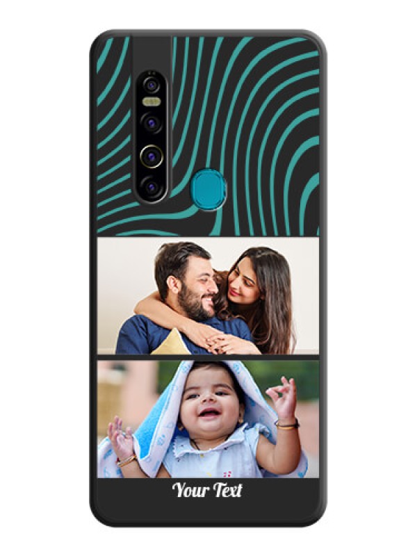 Custom Wave Pattern with 2 Image Holder on Space Black Personalized Soft Matte Phone Covers - Tecno Camon 15 Pro