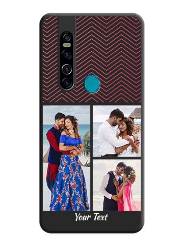 Custom Wave Pattern with 3 Image Holder on Space Black Custom Soft Matte Back Cover - Tecno Camon 15 Pro