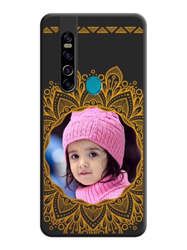 Custom Round Image with Floral Design on Photo on Space Black Soft Matte Mobile Cover - Tecno Camon 15 Pro