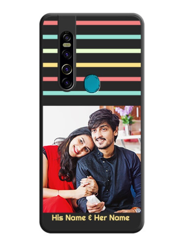 Custom Color Stripes with Photo and Text on Photo on Space Black Soft Matte Mobile Case - Tecno Camon 15 Pro