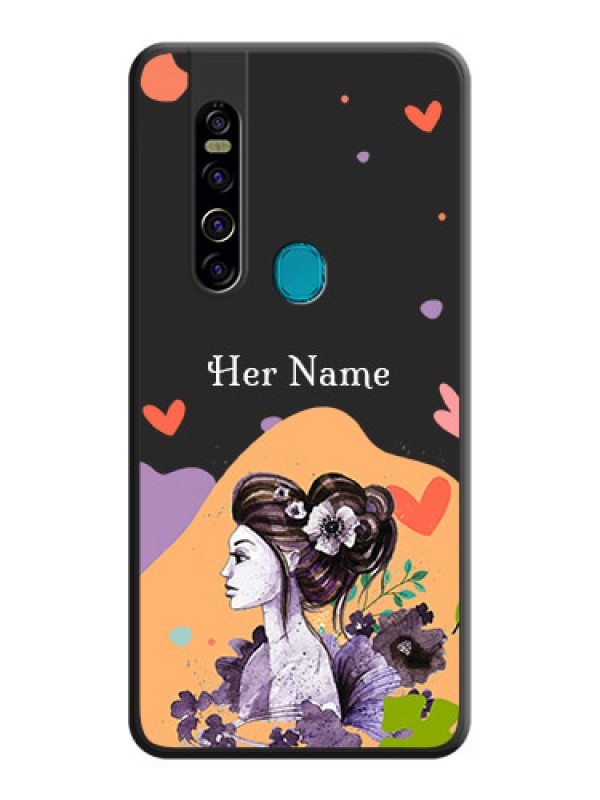 Custom Namecase For Her With Fancy Lady Image On Space Black Personalized Soft Matte Phone Covers -Tecno Camon 15 Pro