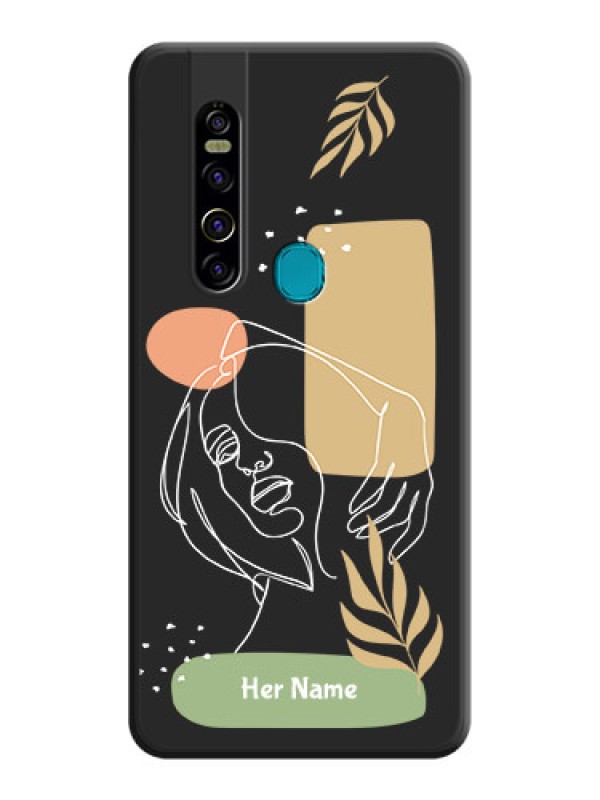 Custom Custom Text With Line Art Of Women & Leaves Design On Space Black Personalized Soft Matte Phone Covers -Tecno Camon 15 Pro