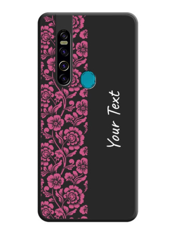 Custom Pink Floral Pattern Design With Custom Text On Space Black Personalized Soft Matte Phone Covers -Tecno Camon 15 Pro