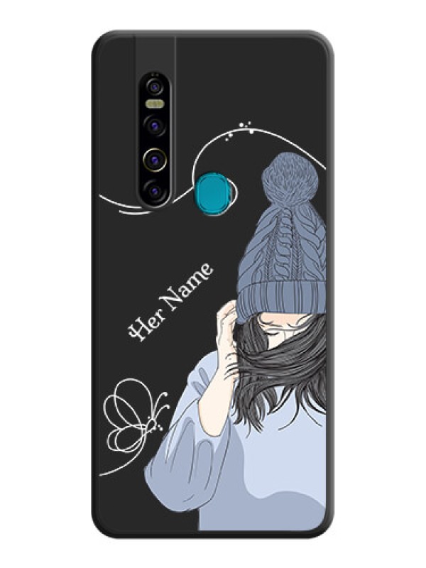 Custom Girl With Blue Winter Outfiit Custom Text Design On Space Black Personalized Soft Matte Phone Covers -Tecno Camon 15 Pro
