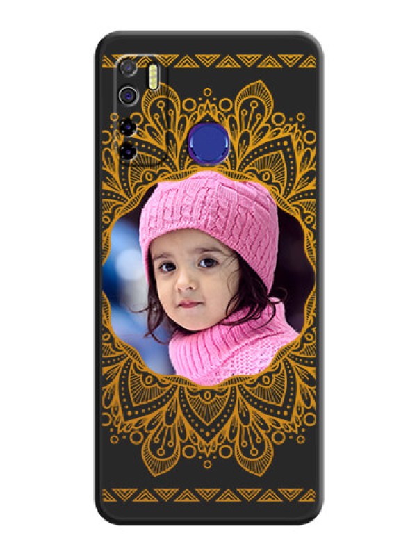 Custom Round Image with Floral Design on Photo on Space Black Soft Matte Mobile Cover - Tecno Camon 15