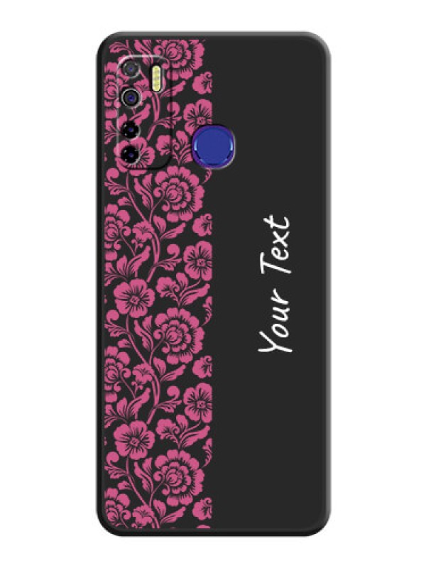 Custom Pink Floral Pattern Design With Custom Text On Space Black Personalized Soft Matte Phone Covers -Tecno Camon 15