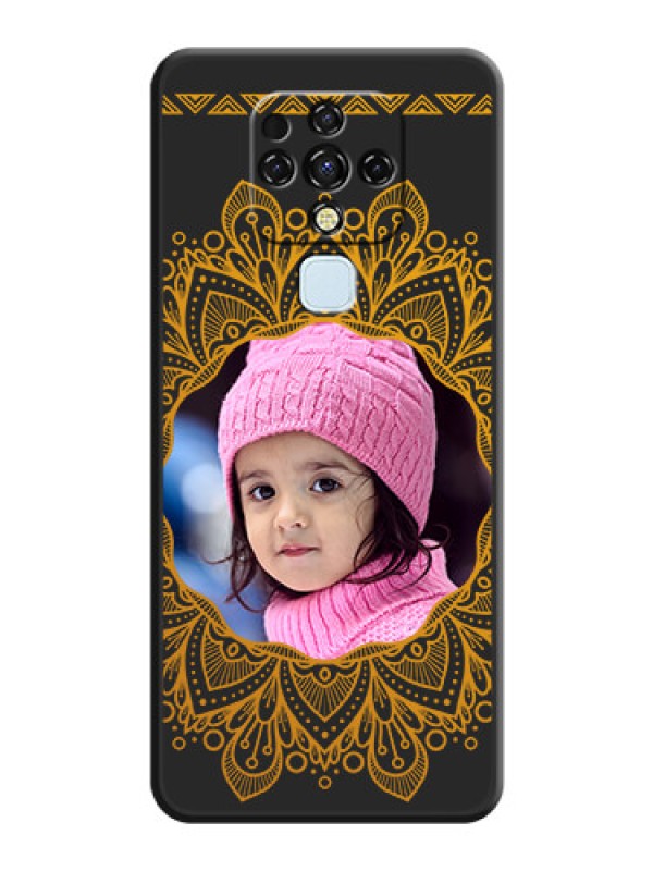 Custom Round Image with Floral Design on Photo on Space Black Soft Matte Mobile Cover - Tecno Camon 16