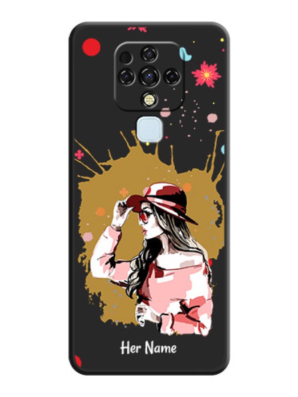 Custom Mordern Lady With Color Splash Background With Custom Text On Space Black Personalized Soft Matte Phone Covers -Tecno Camon 16