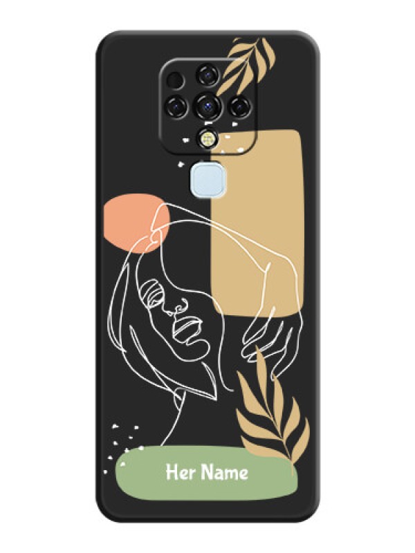 Custom Custom Text With Line Art Of Women & Leaves Design On Space Black Personalized Soft Matte Phone Covers -Tecno Camon 16