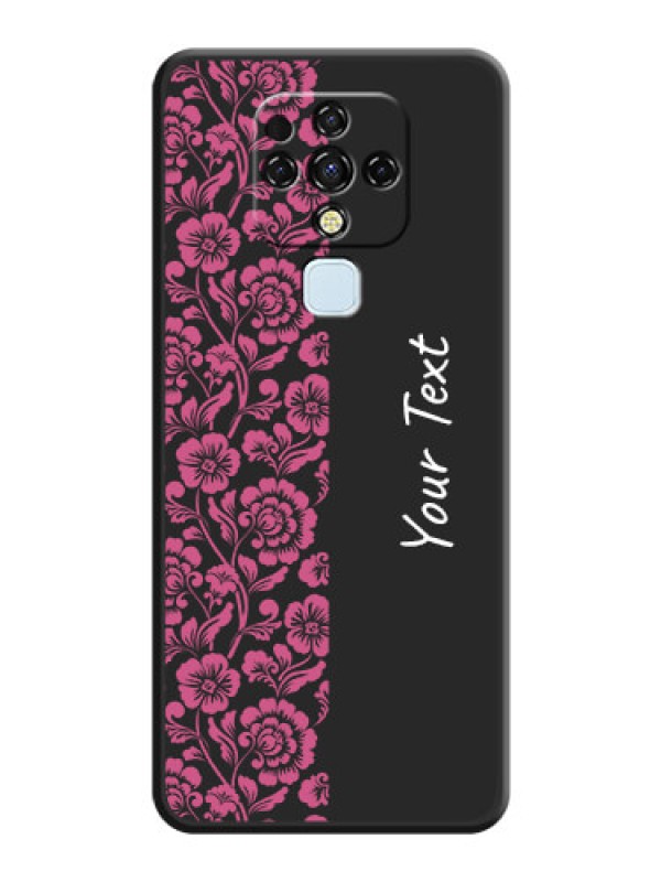 Custom Pink Floral Pattern Design With Custom Text On Space Black Personalized Soft Matte Phone Covers -Tecno Camon 16