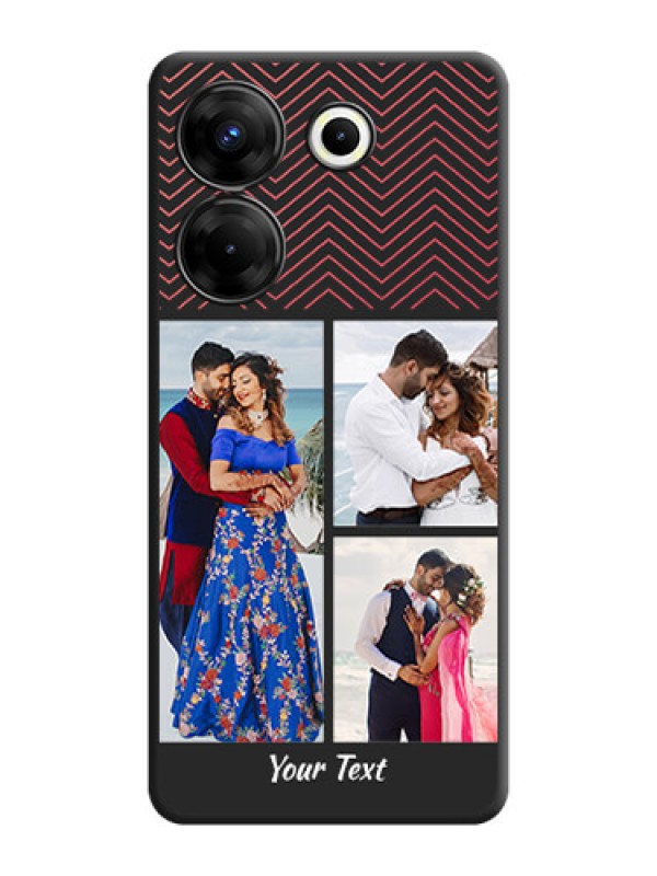 Custom Wave Pattern with 3 Image Holder on Space Black Custom Soft Matte Back Cover - Tecno Camon 20 Pro