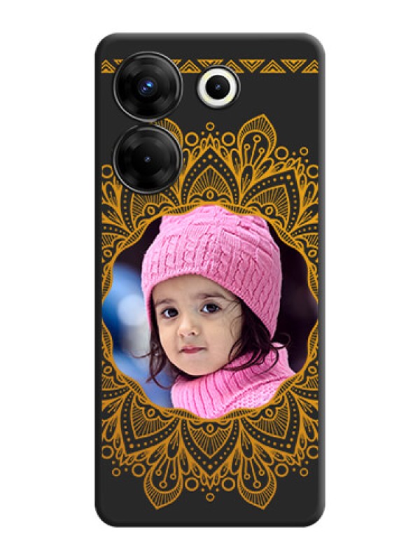 Custom Round Image with Floral Design - Photo on Space Black Soft Matte Mobile Cover - Tecno Camon 20 Pro