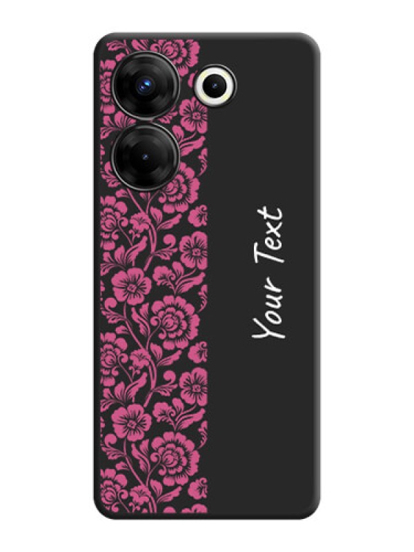 Custom Pink Floral Pattern Design With Custom Text On Space Black Personalized Soft Matte Phone Covers - Tecno Camon 20 Pro