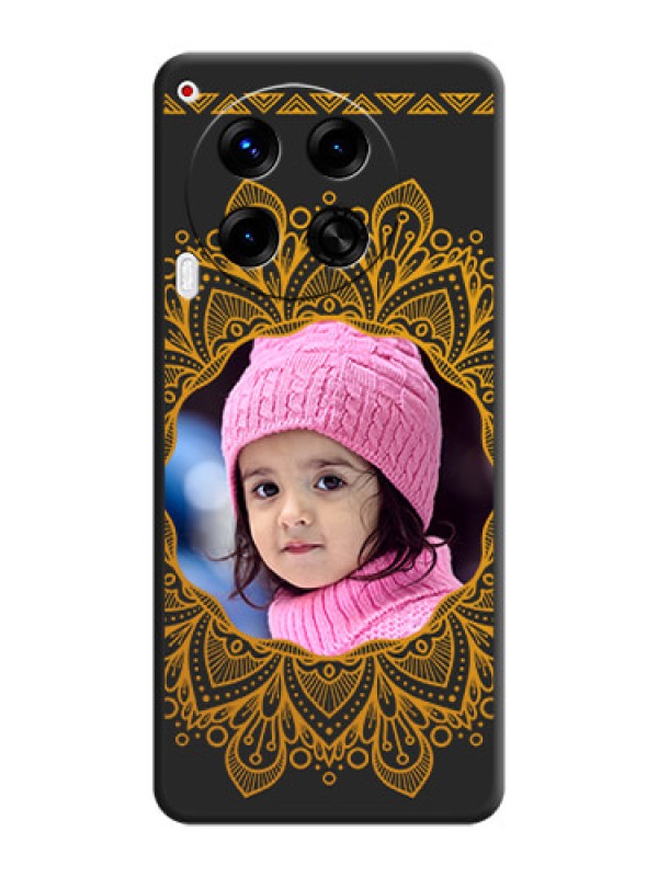 Custom Round Image with Floral Design On Space Black Custom Soft Matte Mobile Back Cover - Camon 30 5G