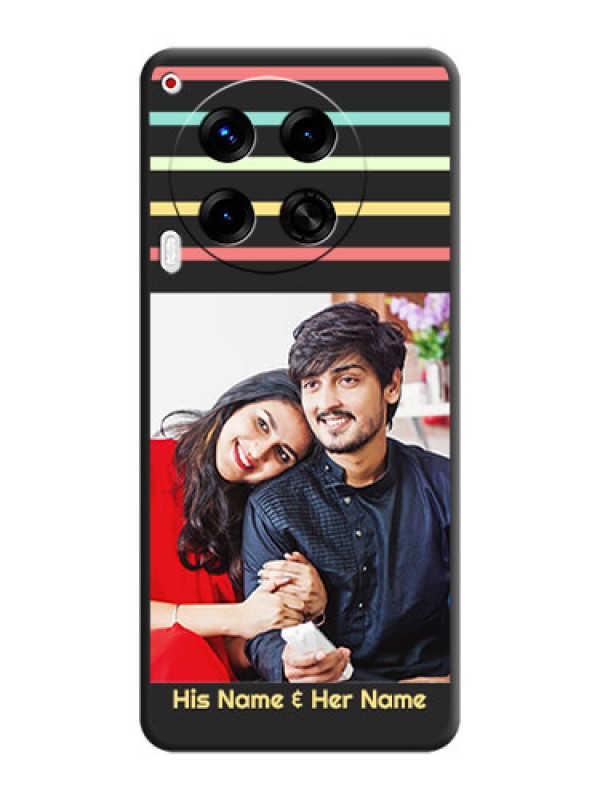 Custom Color Stripes with Photo and Text on Photo On Space Black Custom Soft Matte Mobile Back Cover - Camon 30 5G