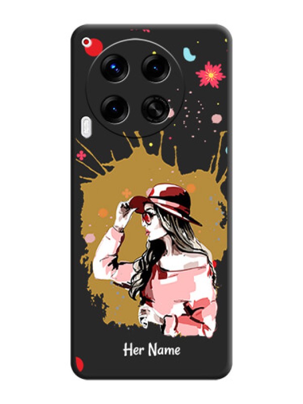 Custom Mordern Lady With Color Splash Background With Custom Text On Space Black Custom Soft Matte Mobile Back Cover - Camon 30 5G