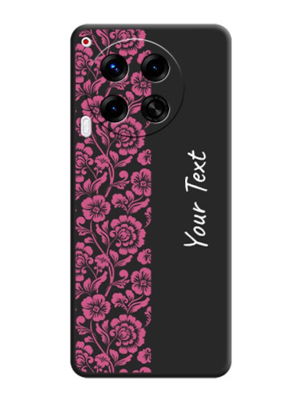 Custom Pink Floral Pattern Design With Custom Text On Space Black Custom Soft Matte Mobile Back Cover - Camon 30 5G