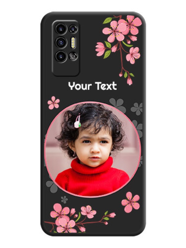 Custom Round Image with Pink Color Floral Design on Photo on Space Black Soft Matte Back Cover - Tecno Pova 2