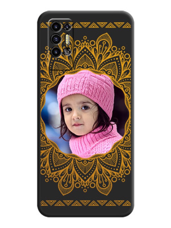 Custom Round Image with Floral Design on Photo on Space Black Soft Matte Mobile Cover - Tecno Pova 2