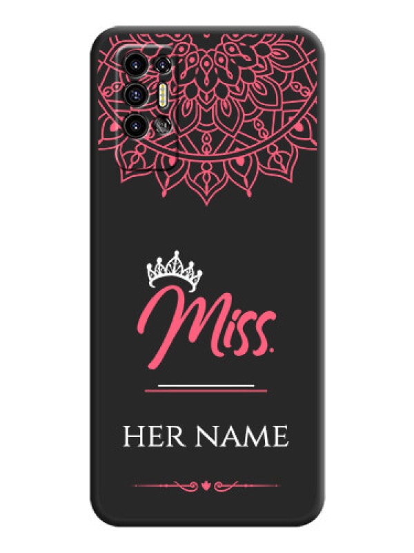 Custom Mrs Name with Floral Design on Space Black Personalized Soft Matte Phone Covers - Tecno Pova 2