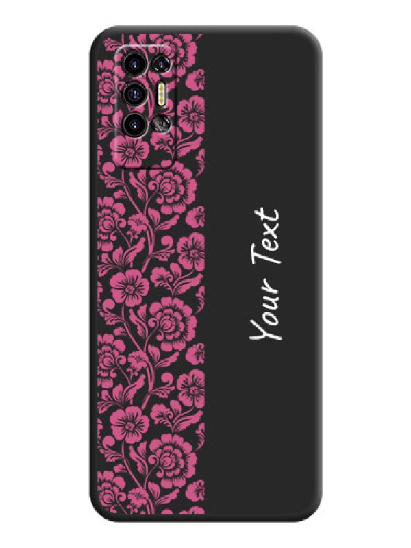 Custom Pink Floral Pattern Design With Custom Text On Space Black Personalized Soft Matte Phone Covers -Tecno Pova 2
