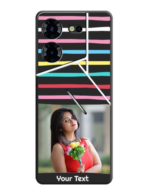 Custom Multicolor Lines with Image On Space Black Custom Soft Matte Mobile Back Cover - Pova 5 Pro 5G
