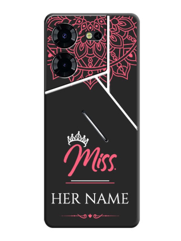 Custom Mrs Name with Floral Design On Space Black Custom Soft Matte Mobile Back Cover - Pova 5 Pro 5G