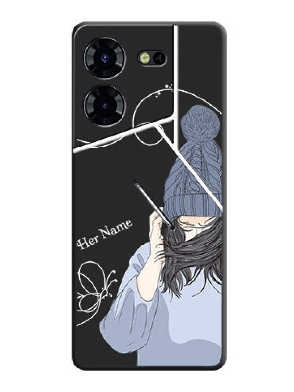 Custom Girl With Blue Winter Outfiit Custom Text Design On Space Black Custom Soft Matte Mobile Back Cover - Pova 5 Pro 5G