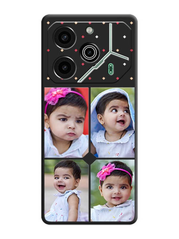 Custom Multicolor Dotted Pattern with 4 Image Holder On Space Black Custom Soft Matte Mobile Back Cover - Pova 6 Pro 5G